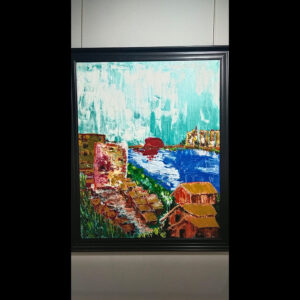 "Rustic Riverside" – Landscape Acrylic Painting by Samhita Bhowmik