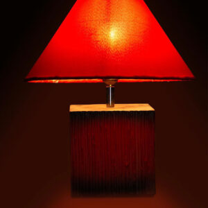 Handcrafted Wooden Table Lamp with Red Fabric Shade – Ambient Décor Accent