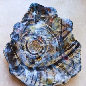 Porcelain Bowl with Hand-Swirled Cobalt Glaze- Tapas plate