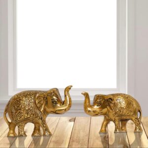 Elephant Pair in Brushed Brass – Handcrafted Decorative Set