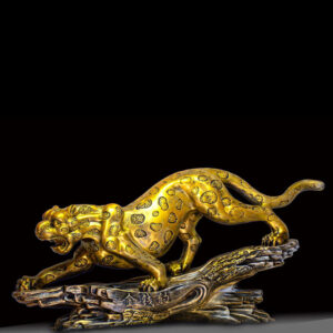 Leopard Statue in Golden Brush Metal