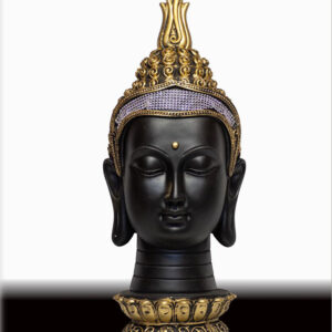 Buddha Head Sculpture in Black & Gold Alloy