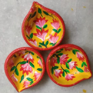 Hand-Painted Earthen Diyas – "Blossoms of Hope" (Set of 4)
