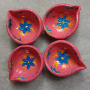 Pink Blossom Clay Diyas – "Petals of Light" (Set of 4)