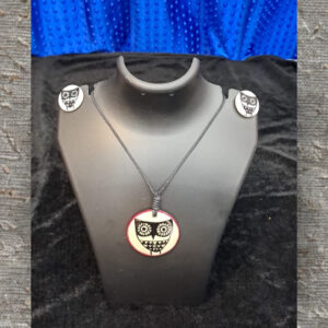 Handcrafted Clay Owl Pendant Necklace with Matching Earrings | Tribal Art Jewelry Set