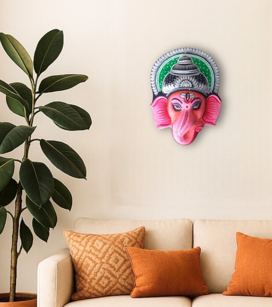 Purulia Chhau Ganesha Mask – Pink Devotion Edition