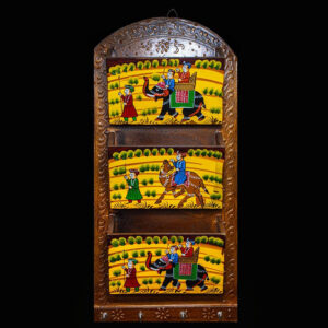 Hand-Painted Wooden Magazine Holder with 3 Pockets – Rajasthani Folk Art