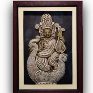 Divine Saraswati Wall Frame – Eco Art in Jute-wood [pāṭa-kāhihi] , Dry dry tube of jute tree Eco Sculpture