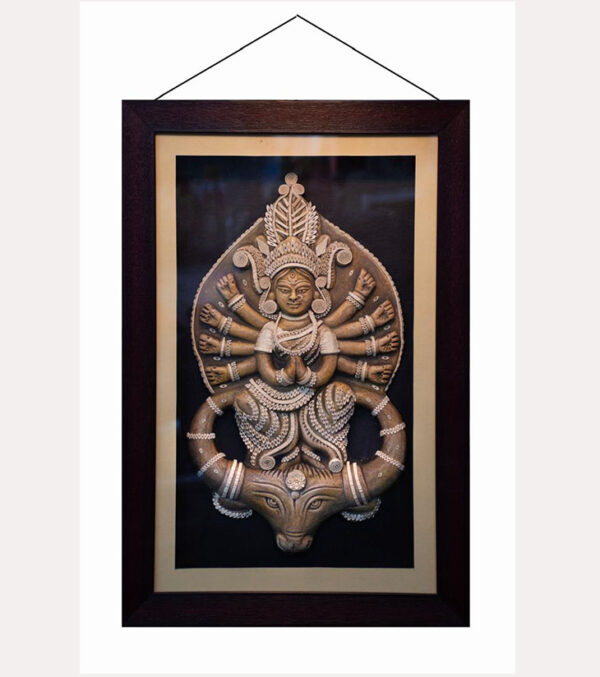 Divine Maa Durga Wall Art Jute-wood [pāṭa-kāhihi] , Dry dry tube of jute tree Eco Sculpture