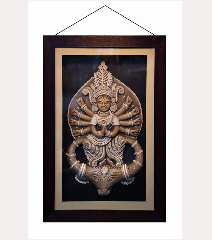 Divine Maa Durga Wall Art Jute-wood [pāṭa-kāhihi] , Dry dry tube of jute tree Eco Sculpture