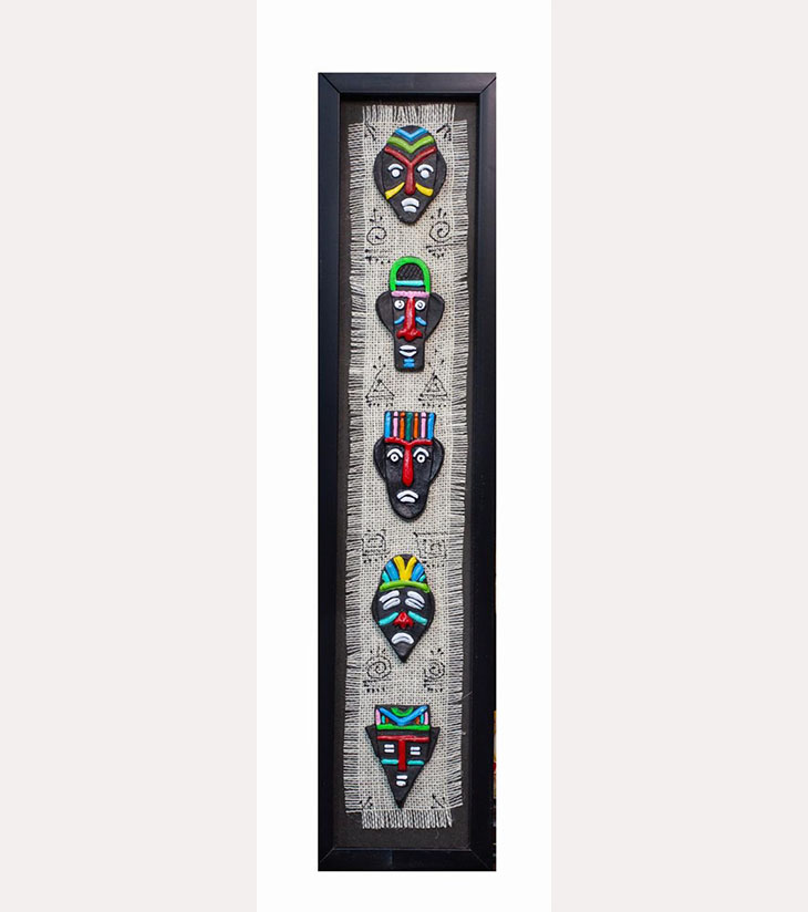 5 Tribal Face Wall Art Panel – Handcrafted inspired from tribal art