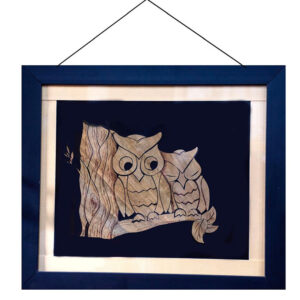 Rustic Owl Wall Art – Framed Nature Elegance- material -Pressed Kachuripana flesh (water hyacinth fiber)