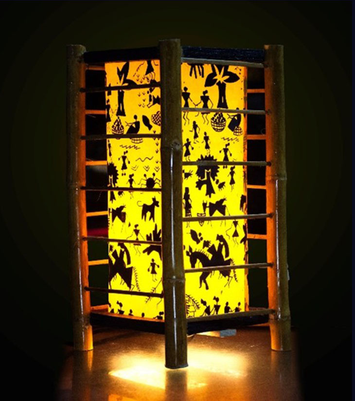 Tribal Glow Bamboo Warli Lamp