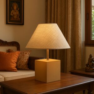 Handwoven Cotton Lampshade with Wooden Base