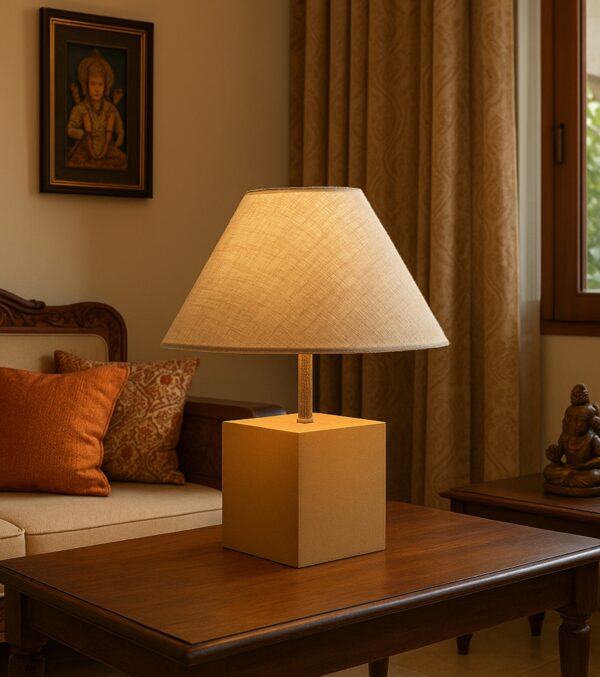 Handwoven Cotton Lampshade with Wooden Base
