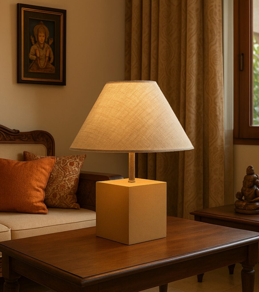 Handwoven Cotton Lampshade with Wooden Base