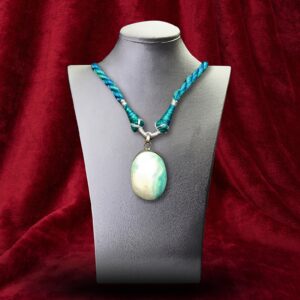Neel Tara – Handwoven Thread Necklace with Ocean Stone Pendant