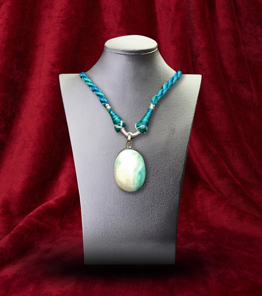 Neel Tara – Handwoven Thread Necklace with Ocean Stone Pendant