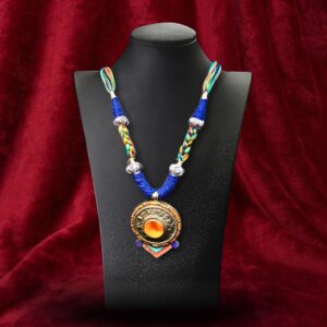 Vibrant Tribal Medallion Necklace with Colorful Thread Work