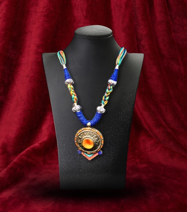 Vibrant Tribal Medallion Necklace with Colorful Thread Work