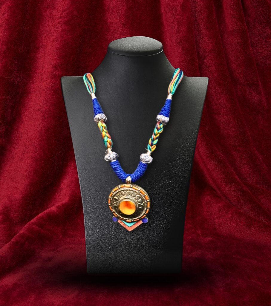 Vibrant Tribal Medallion Necklace with Colorful Thread Work