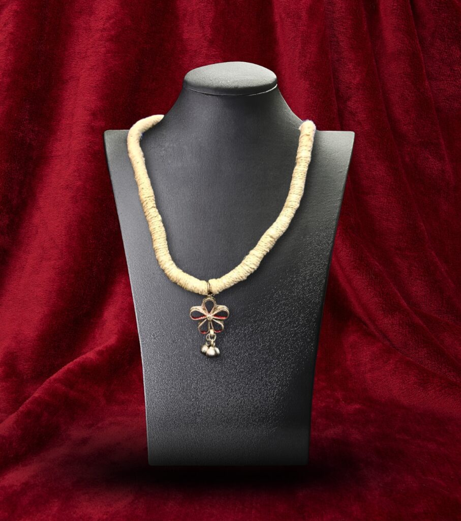 Rustic Charm Hemp Necklace with Floral Ghungroo Pendant