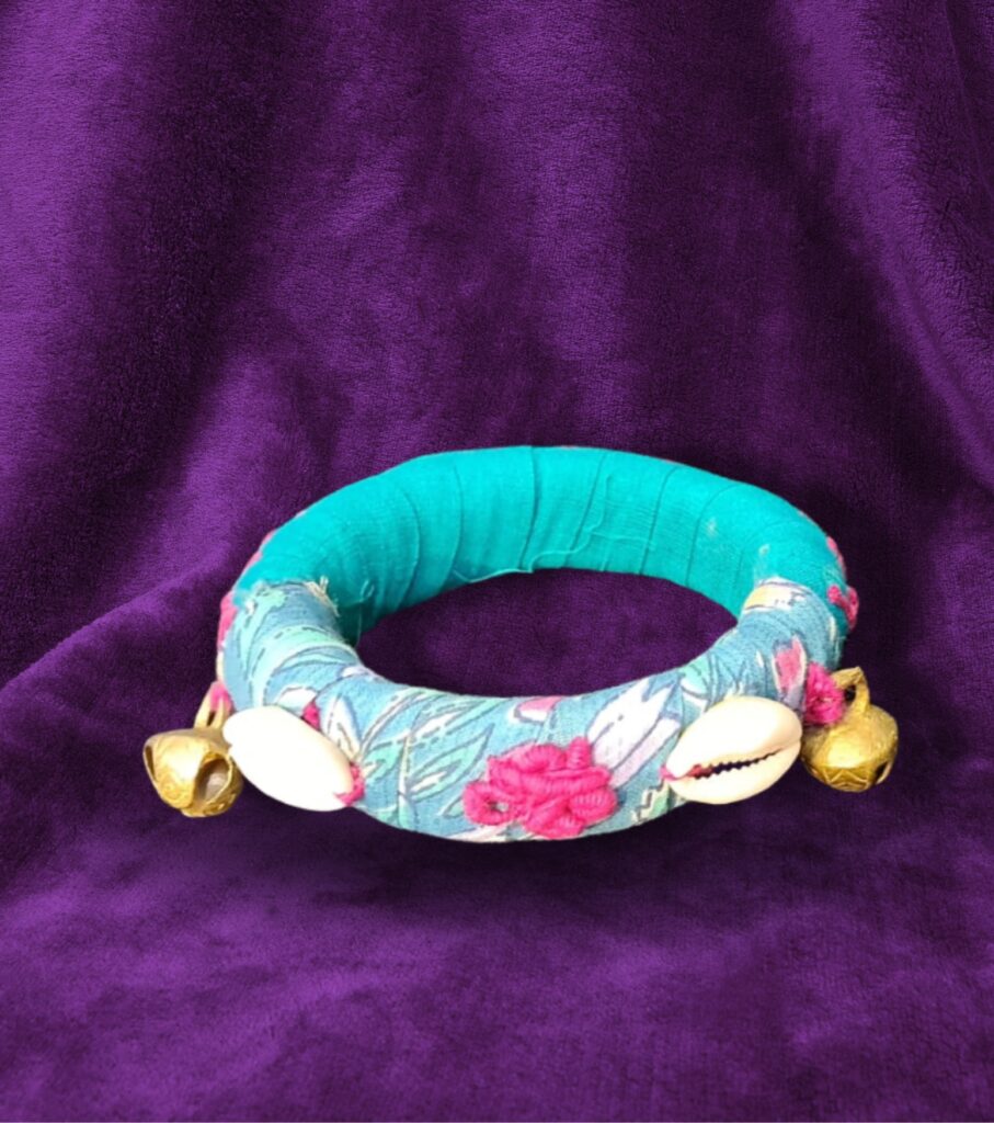 Handcrafted Sky Blue Kori & Ghungroo Bangle – Boho Chic Vibe
