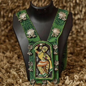 Nritya Kala Handpainted Green Fabric Necklace Set