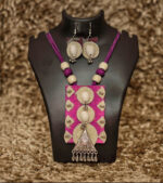 Tribal Essence Jute Cowrie Necklace Set – Magenta Edition