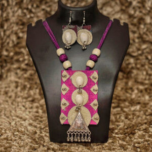 Tribal Essence Jute Cowrie Necklace Set – Magenta Edition