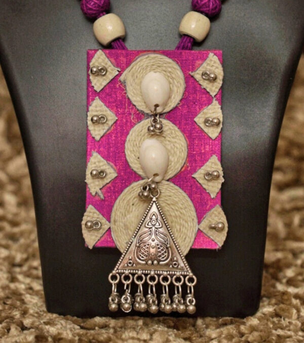 Tribal Essence Jute Cowrie Necklace Set – Magenta Edition