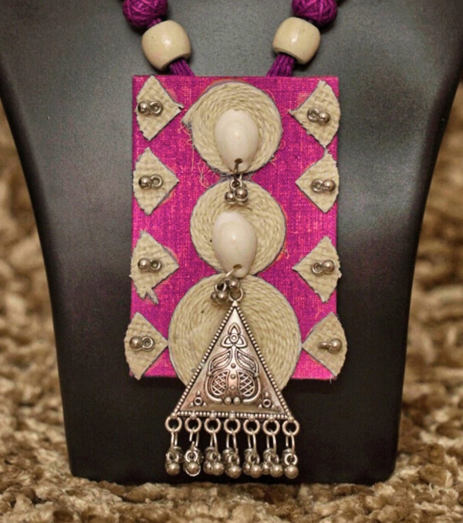 Tribal Essence Jute Cowrie Necklace Set – Magenta Edition