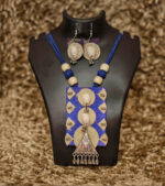 Tribal Essence Jute Cowrie Necklace Set – Indigo Blue Edition
