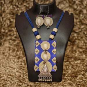 Tribal Essence Jute Cowrie Necklace Set – Indigo Blue Edition
