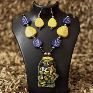 Tribal Tales Terracotta Necklace Set – Yellow & Indigo Edition