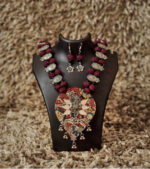 Vintage Bloom Afghani Thread Necklace Set – Maroon & Silver