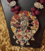 Vintage Bloom Afghani Thread Necklace Set – Maroon & Silver