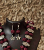 Vintage Bloom Afghani Thread Necklace Set – Maroon & Silver