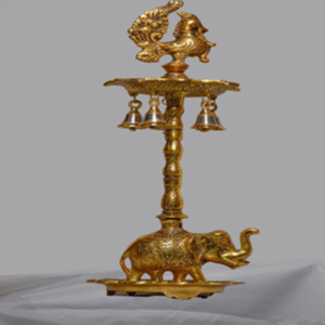Elephant Diya Stand with Enamel Work in golden Alloy