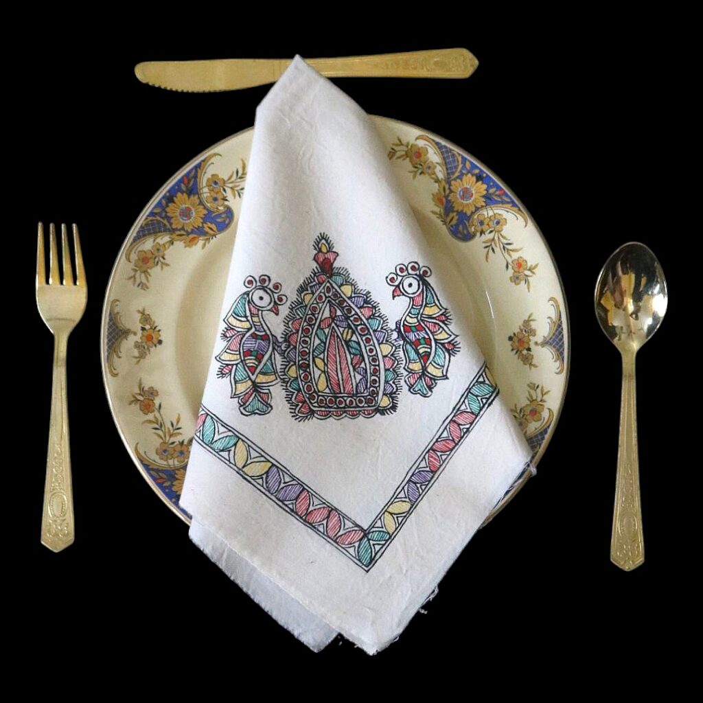 Madhubani Royal Pair Hand-Painted Dinner Napkin