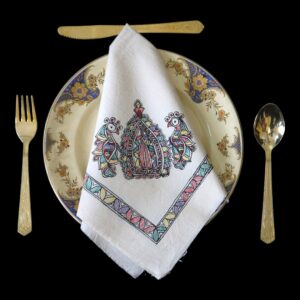 Madhubani Royal Pair Hand-Painted Dinner Napkin