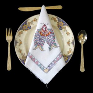 Madhubani Twin Fish Hand-Painted Dinner Napkin