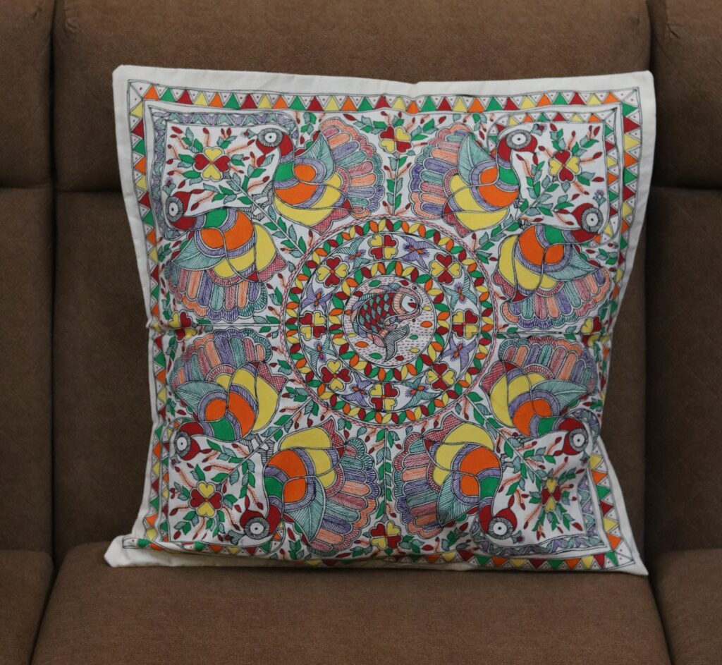Madhubani Harmony Birds Cushion Cover