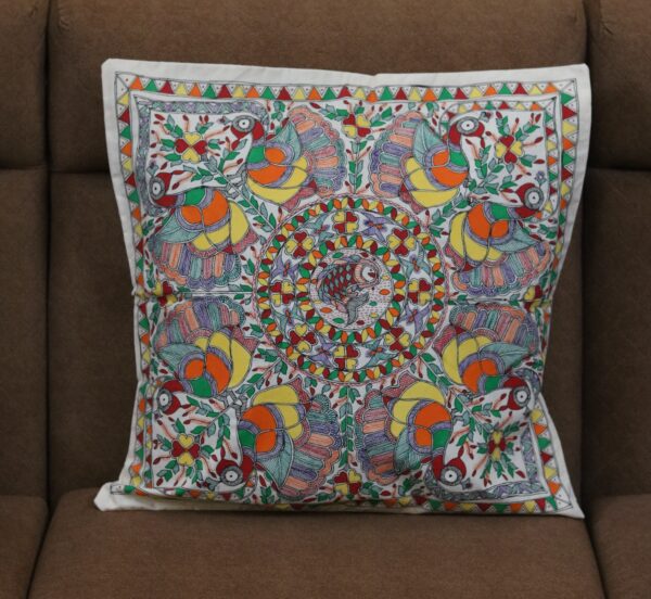 Madhubani Harmony Birds Cushion Cover