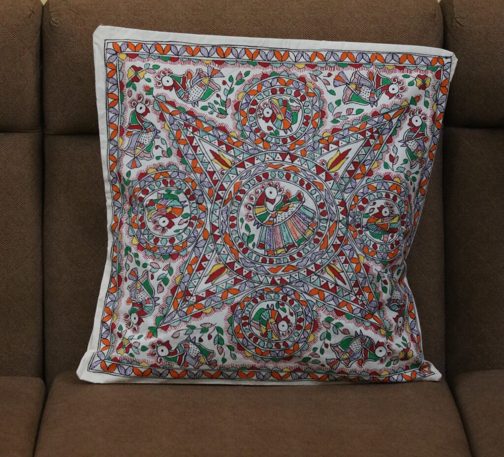 Madhubani Starbirds Cushion Cover