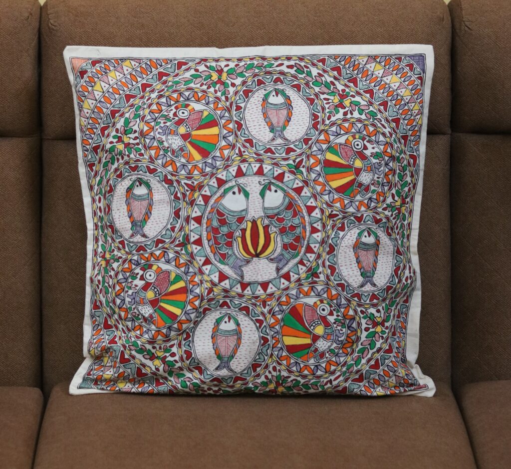 Madhubani Mystic Fish Cushion Cover