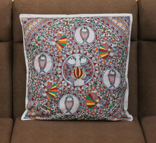 Madhubani Mystic Fish Cushion Cover