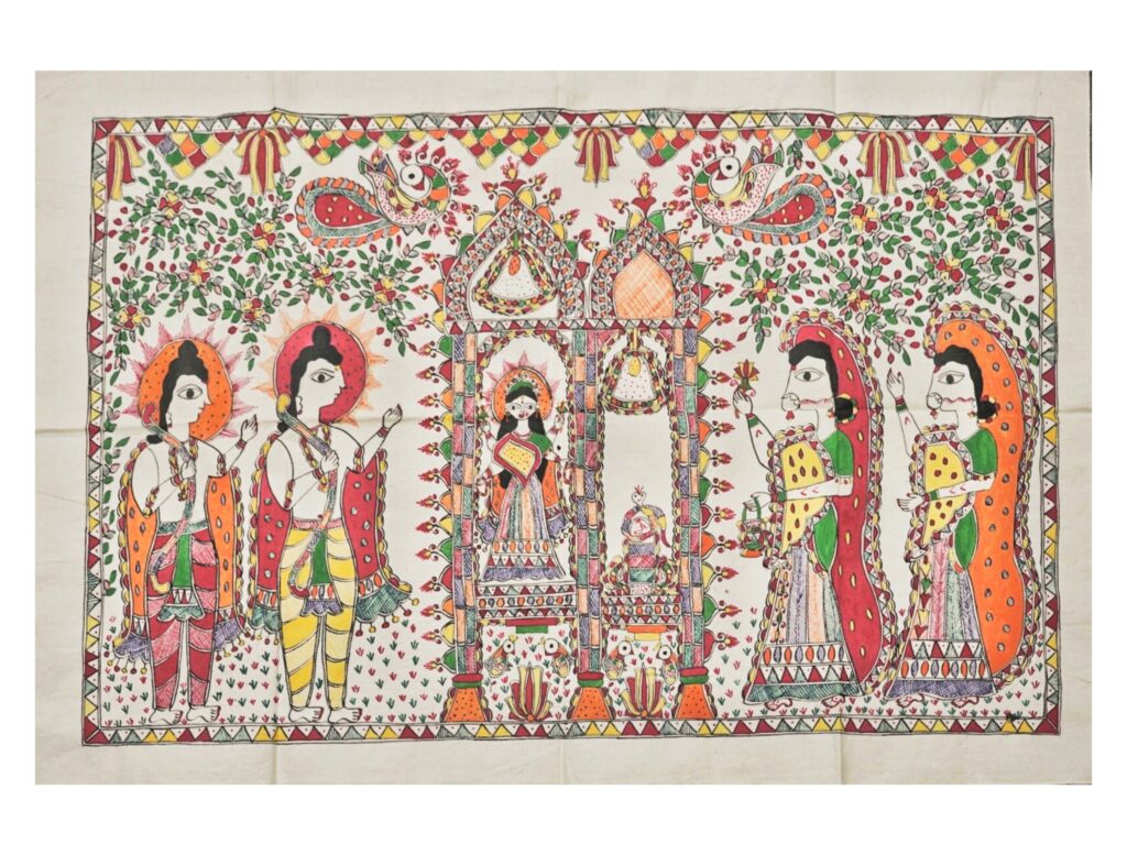 Ram Darbar – Divine Assembly" – Handpainted Madhubani Miniature