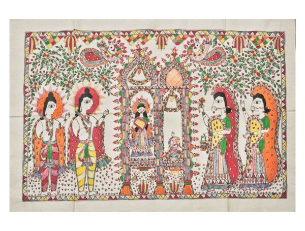 Ram Darbar – Divine Assembly" – Handpainted Madhubani Miniature