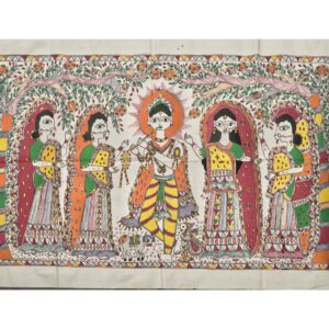 "Krishna with Gopis – Divine Harmony" – Handpainted Madhubani Art